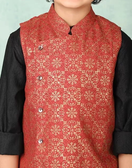 Matka Silk Printed Nehru Jacket