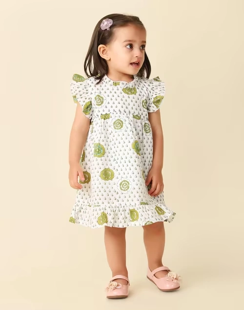 Green Cotton Printed Dress
