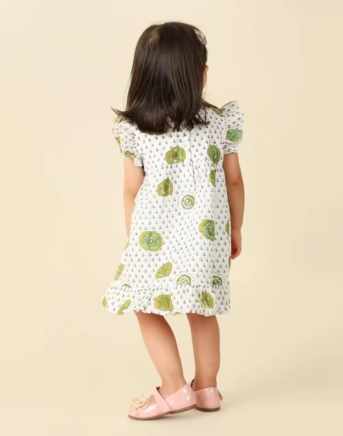 Green Cotton Printed Dress