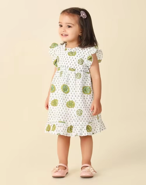 Green Cotton Printed Dress