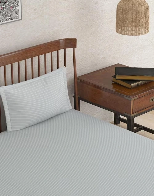 Grey Cotton Nile Stripe Single Bed Sheet With 1 Pillow Cover 3 Grey Cotton Nile Stripe Single Bed Sheet With 1 Pillow Cover