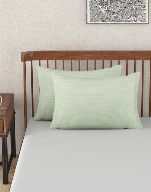 Green Cotton Nile Stripe Pillow Cover Set Of 2