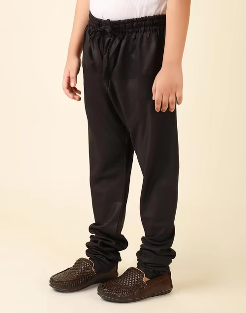 Black Viscose Silk Churidar With Elasticated Waistband & Drawstring