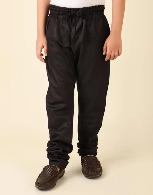 Black Viscose Silk Churidar With Elasticated Waistband & Drawstring 4 Black Viscose Silk Churidar With Elasticated Waistband & Drawstring