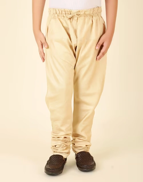 Beige Viscose Silk Churidar With Elasticated Waistband & Drawstring