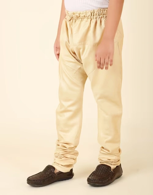 Beige Viscose Silk Churidar With Elasticated Waistband & Drawstring 4 Beige Viscose Silk Churidar With Elasticated Waistband & Drawstring