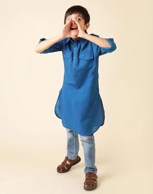 Navy Cotton Dobby Pathani