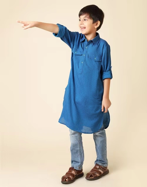 Navy Cotton Dobby Pathani