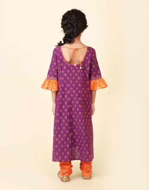 Purple Cotton Silk Blend Printed 3Pc Salwar Set