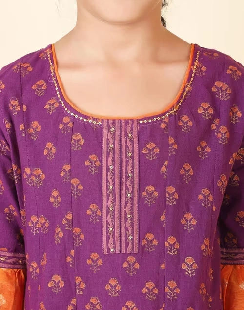 Purple Cotton Silk Blend Printed 3Pc Salwar Set 4 Purple Cotton Silk Blend Printed 3Pc Salwar Set
