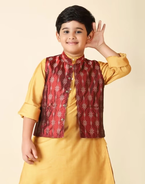 Maroon Brocade Geometric Jacket