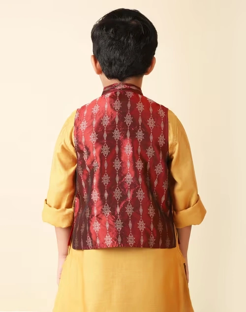 Maroon Brocade Geometric Jacket