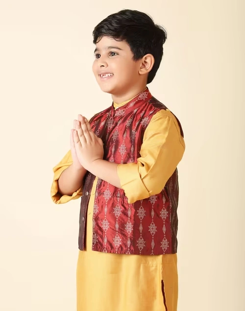 Maroon Brocade Geometric Jacket 3 Maroon Brocade Geometric Jacket