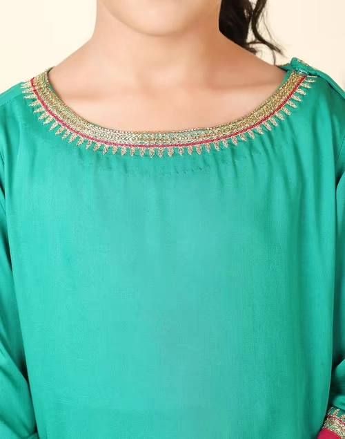 Green Viscose Blend Embroidered 3Pc Palazzo Set 4 Green Viscose Blend Embroidered 3Pc Palazzo Set