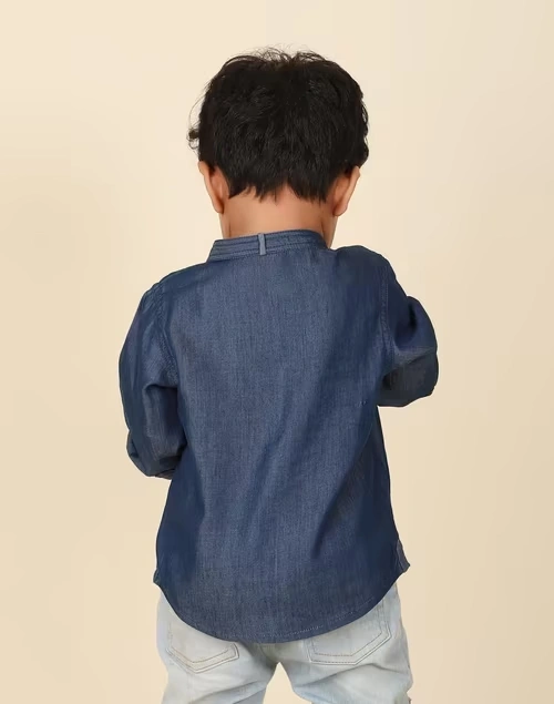 Blue Cotton Blend Straight Short Kurta