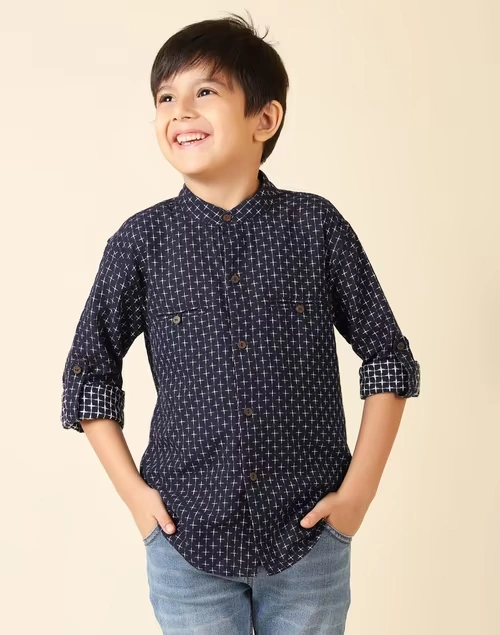 Blue Cotton Dobby Shirt