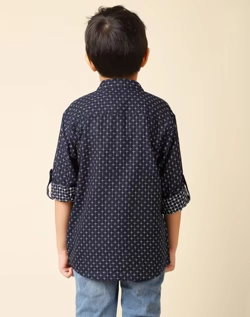 Blue Cotton Dobby Shirt