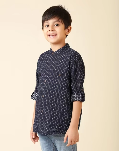 Blue Cotton Dobby Shirt