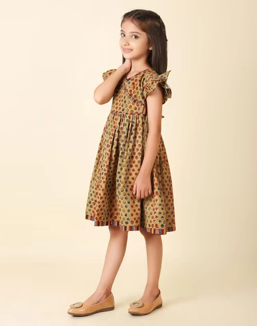 Beige Cotton Printed Dress