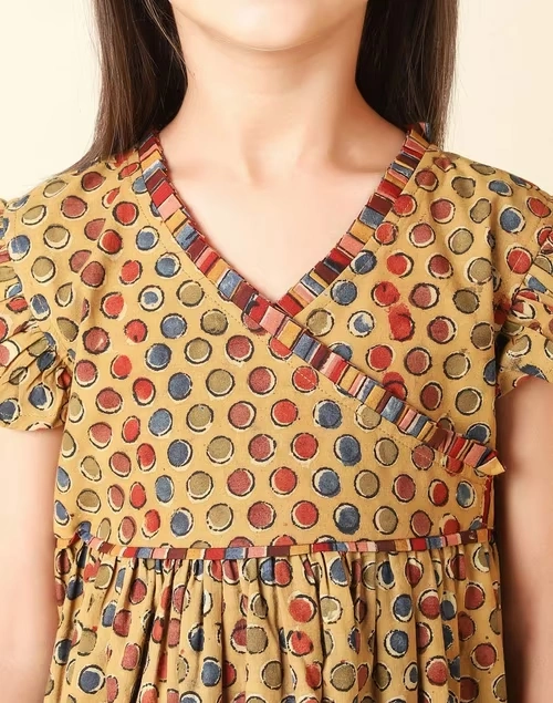 Beige Cotton Printed Dress