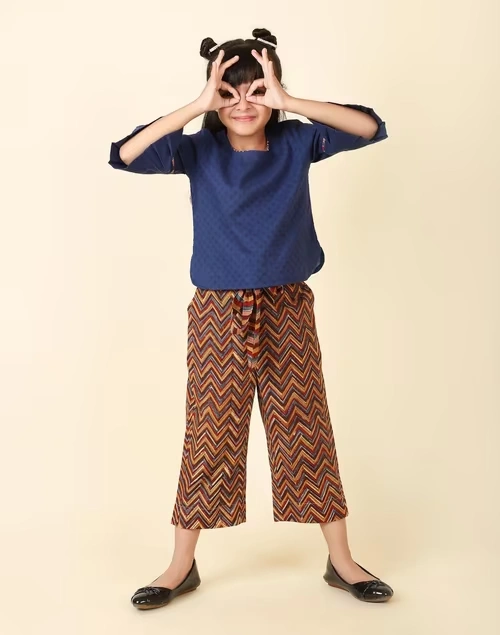 Blue Cotton Printed Pant Set
