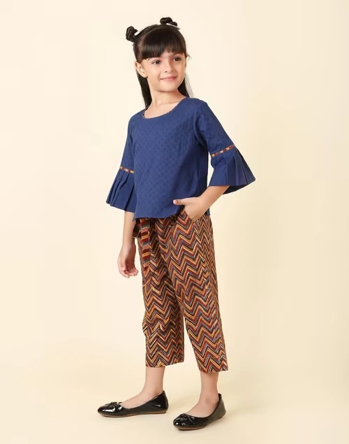 Blue Cotton Printed Pant Set