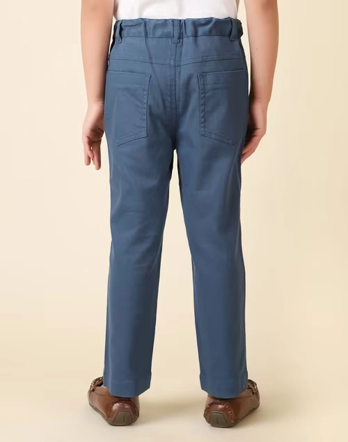 Navy Cotton Pant With Horn Button