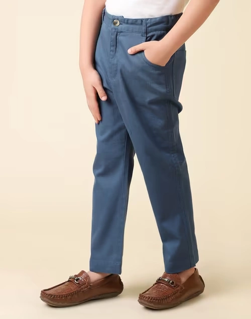 Navy Cotton Pant With Horn Button