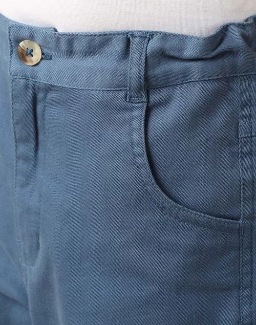 Navy Cotton Pant With Horn Button