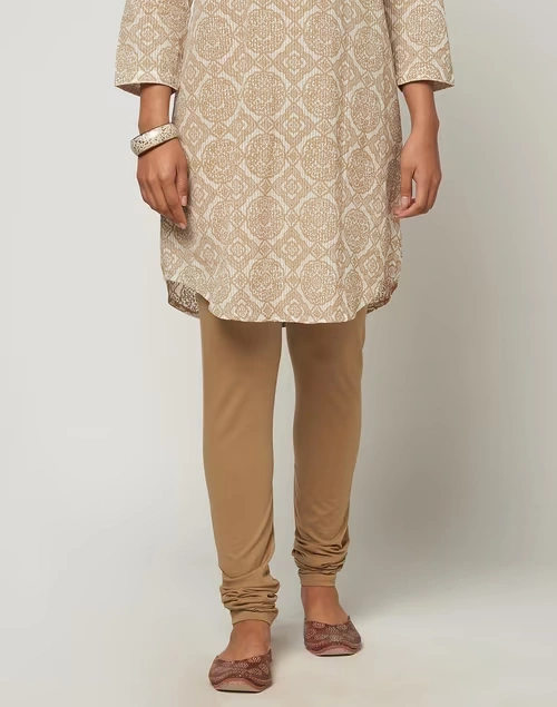 Beige Cotton Full Length Churidar