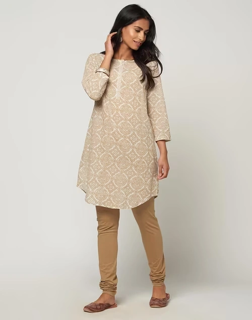 Beige Cotton Full Length Churidar