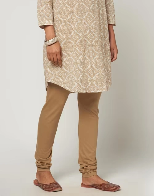 Beige Cotton Full Length Churidar