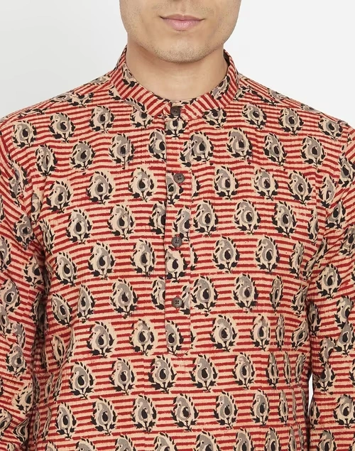 Beige Cotton Slim Fit Long Kurta