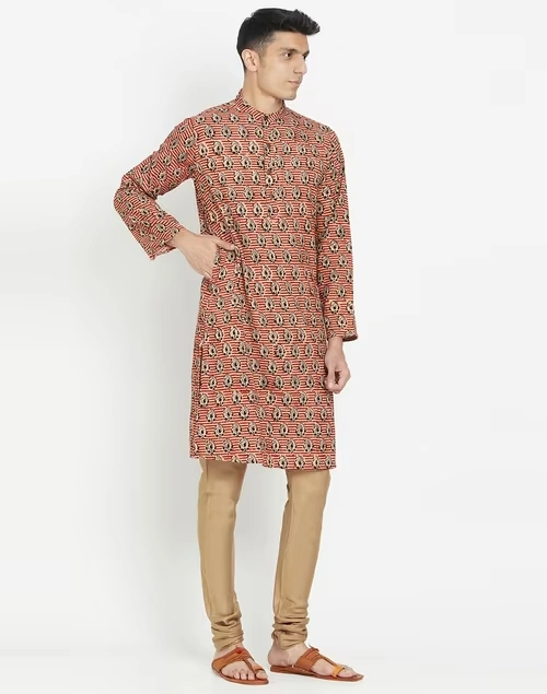 Beige Cotton Slim Fit Long Kurta 3 Beige Cotton Slim Fit Long Kurta