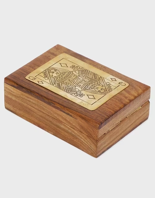 Brown Vivaram Wooden Box Playing Cards Set - Queen