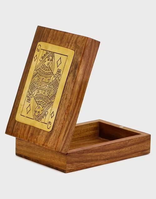 Brown Vivaram Wooden Box Playing Cards Set - Queen