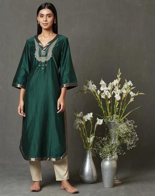 Cotton Silk Embroidered Long Kurta