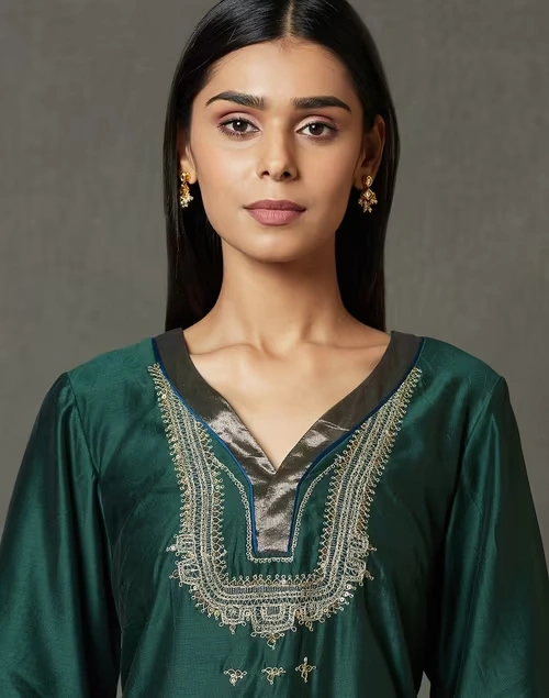 Cotton Silk Embroidered Long Kurta