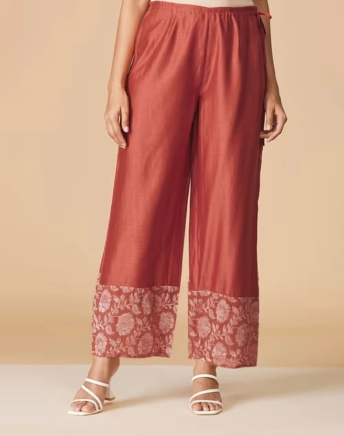 Orange Cotton Silk Embroidered Ijar Pant