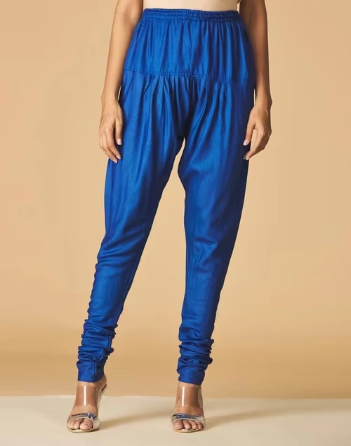 Blue Viscose Silk Ankle Length Churidar