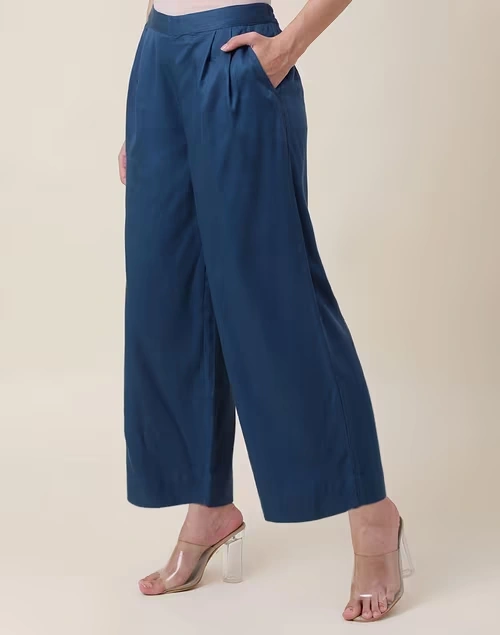 Teal Lyocell Twill Ankle Length Palazzo