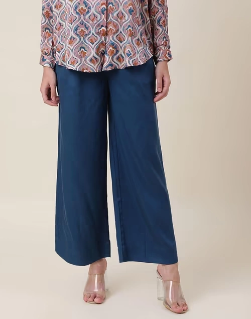 Teal Lyocell Twill Ankle Length Palazzo 4 Teal Lyocell Twill Ankle Length Palazzo