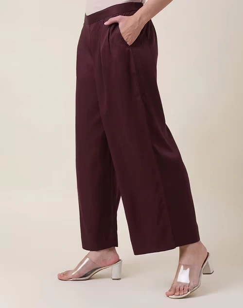 Wine Lyocell Ankle Length Palazzo