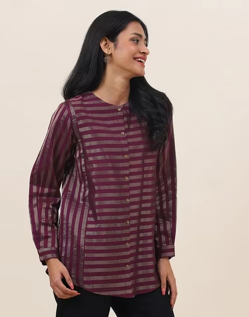 Wine Cotton Silk Blend Woven Tunic 3 Wine Cotton Silk Blend Woven Tunic