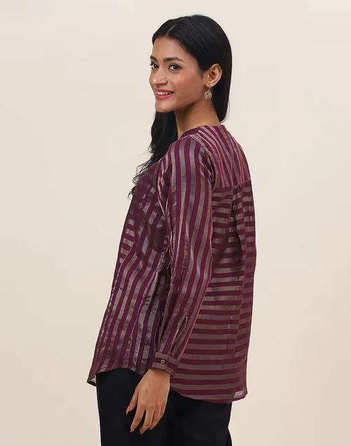 Wine Cotton Silk Blend Woven Tunic 4 Wine Cotton Silk Blend Woven Tunic