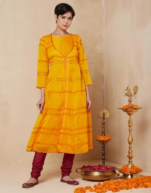 Cotton Silk Layered Long Kurta