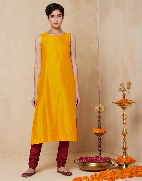 Cotton Silk Layered Long Kurta 3 Cotton Silk Layered Long Kurta