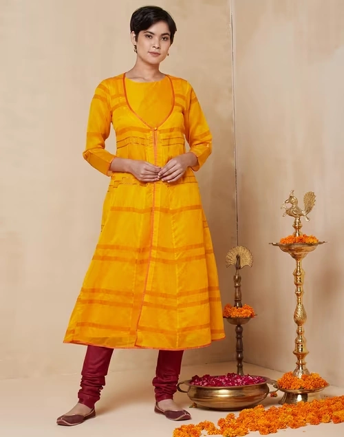 Cotton Silk Layered Long Kurta 4 Cotton Silk Layered Long Kurta