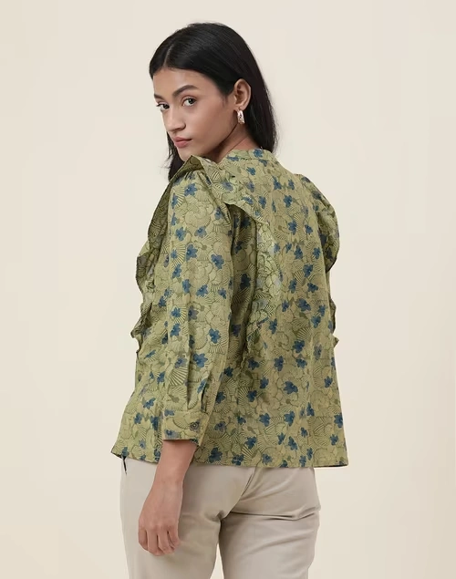 Green Cotton Printed Top