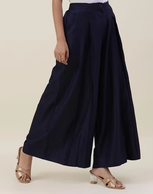 Navy Viscose Silk Full Length Palazzo